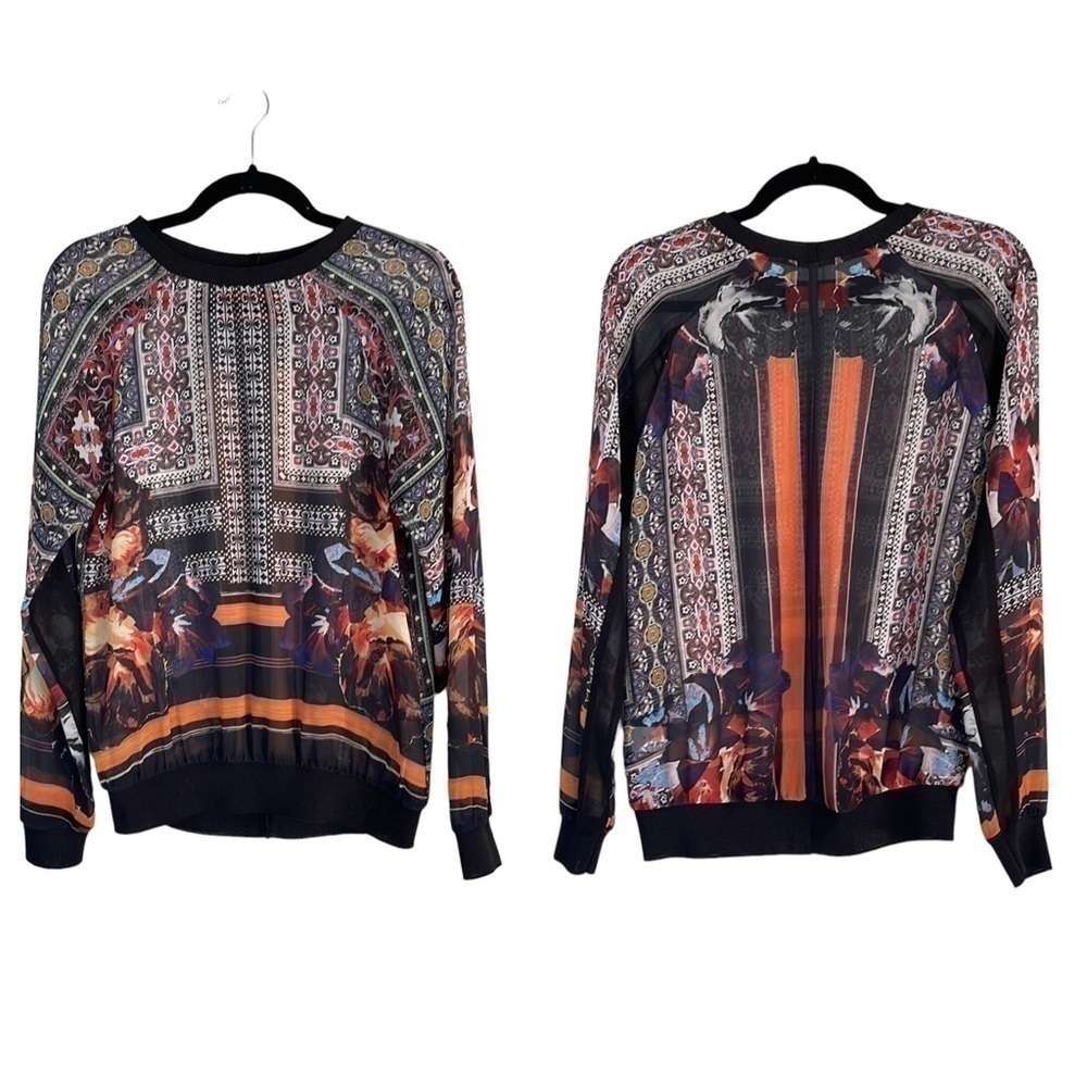 clover Canyon Geometric/Floral Print Sheer Crew Neck Long sleeve Blouse Size S
